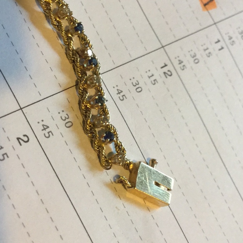 Gold sapphire diamond 14K bracelet cruise September birthstone estate  AS IS - Picture 14 of 14